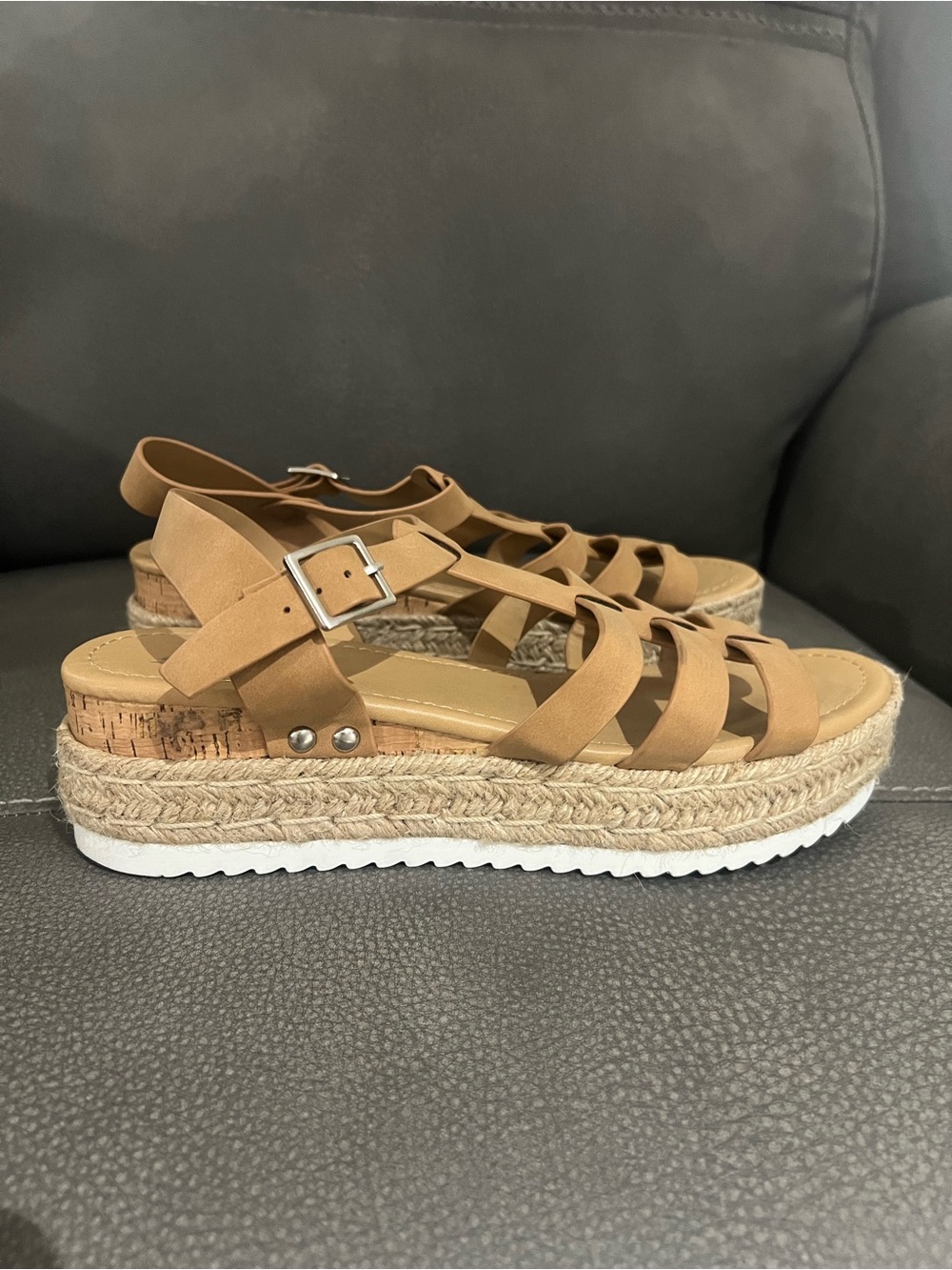 SODA Womens Tan Strappy Platform Sandals